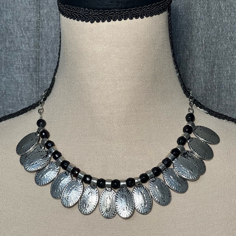 Oxidized Silver Tone Boho Adjustable Choker Necklace